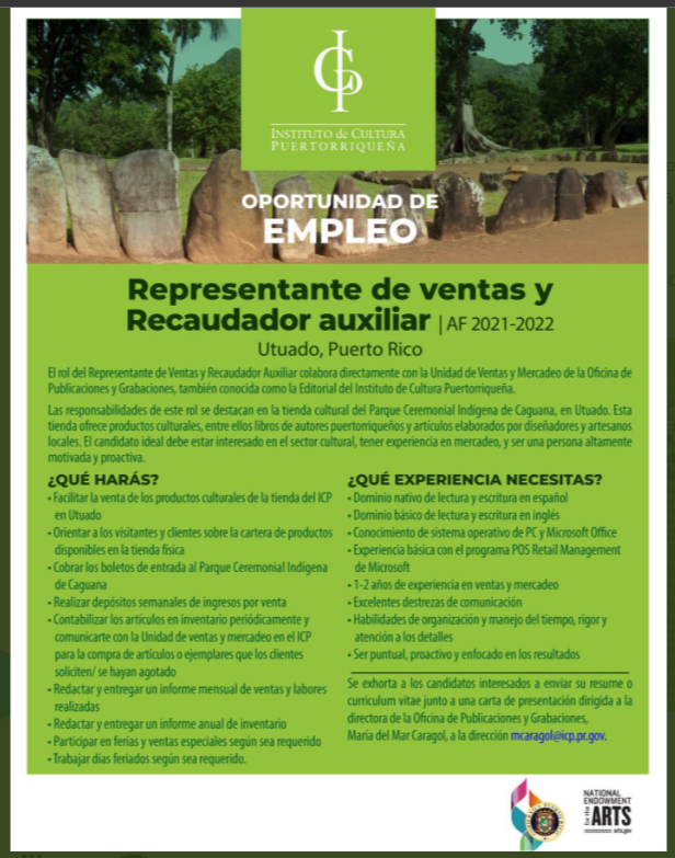 Oportunidad de empleo en el Parque Indígena de Caguana