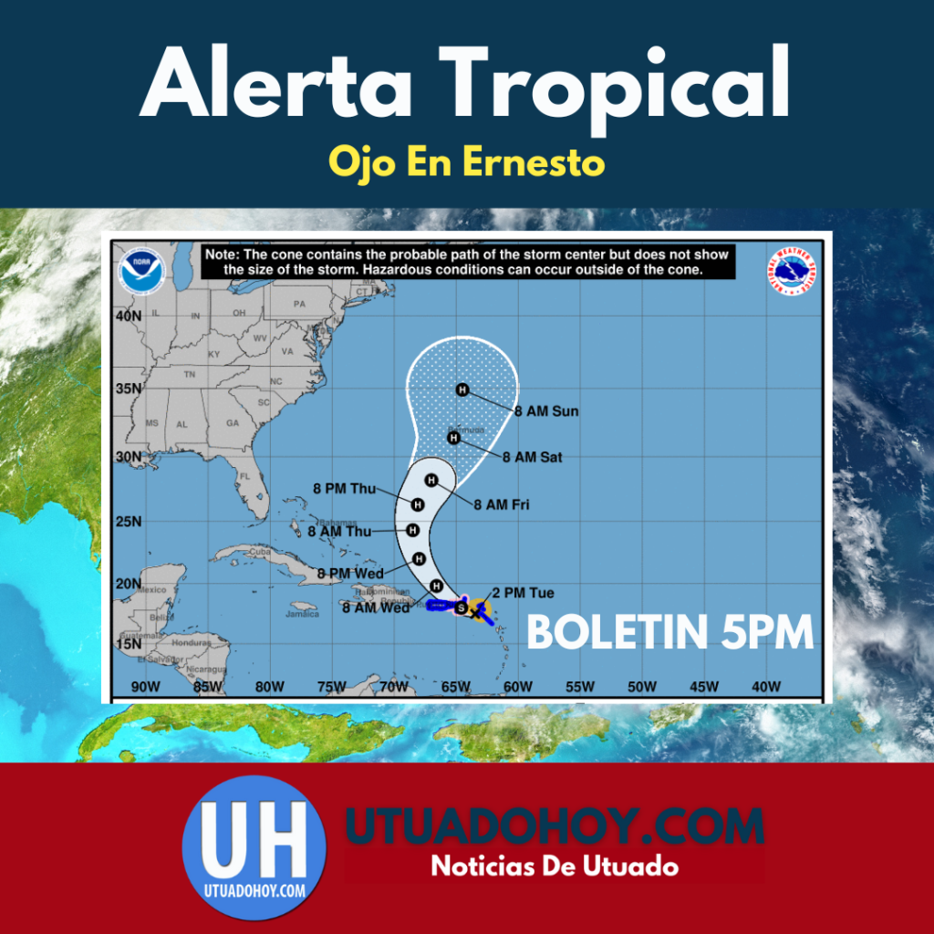 Boletín de las 5PM – Tormenta Tropical Ernesto, Aumentan los vientos