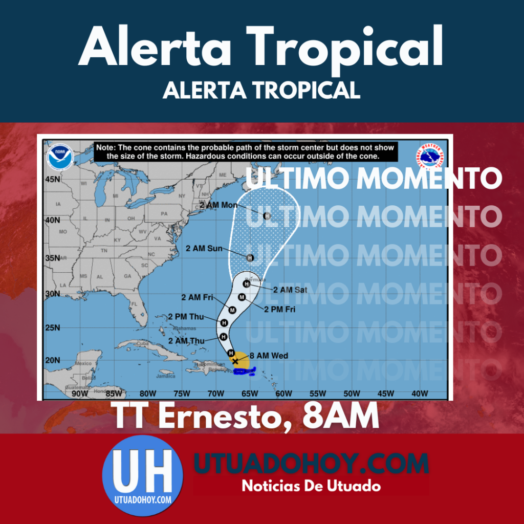 Alerta Tropical: Boletín 8AM, Ernesto Sigue Como Tormenta Tropical a 125 millas al noroeste de San Juan